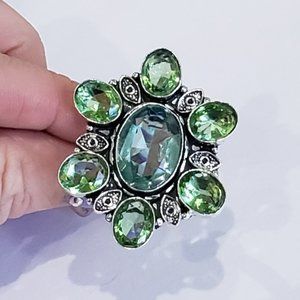 Topaz ring, Peridot ring, 925 silver Blue topaz peridot goth ring
